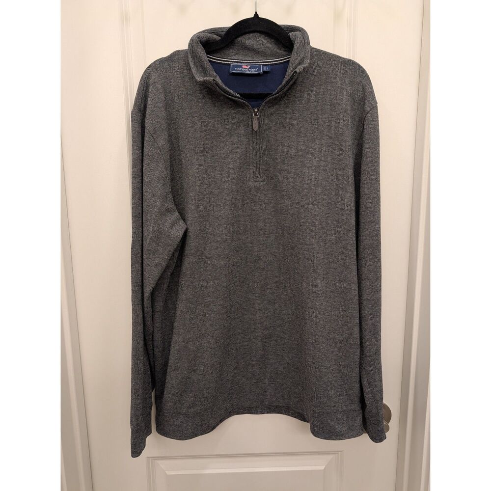 Vineyard Vines Men's Large Gray Herringbone 1/4 Zip Pullover Sweater